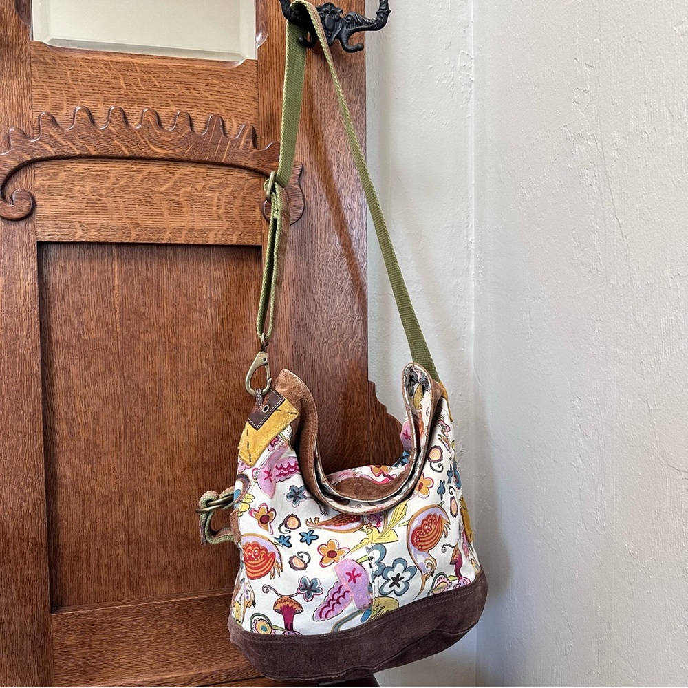 Lucky Brand Floral Patterned Canvas and Suede Tote Bag - Picture 16 of 16